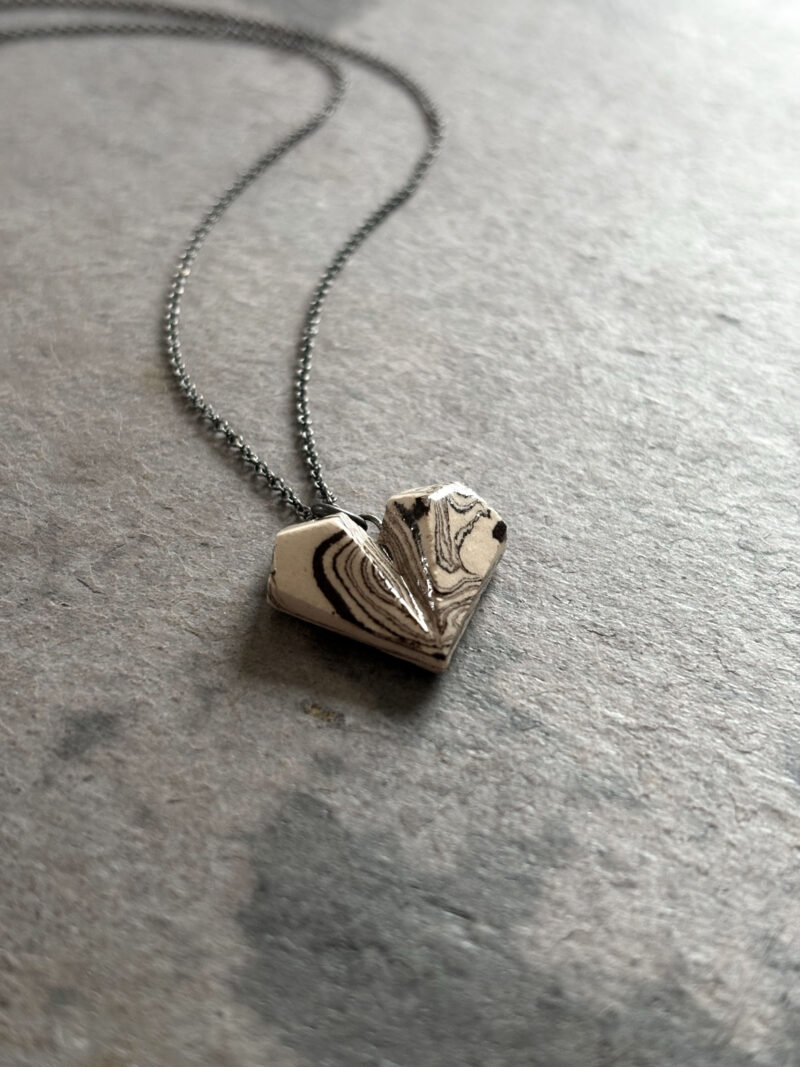 Large CARVED Heart - Ceramic Necklace no2 - Image 4