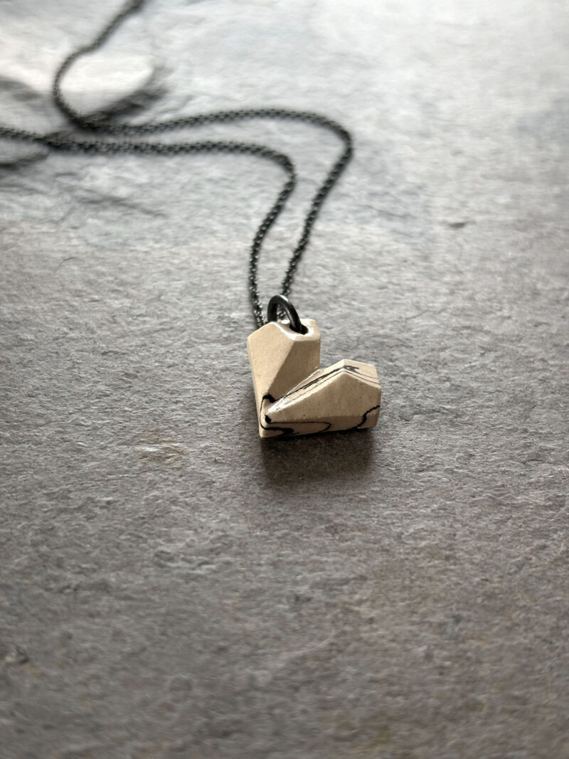 Medium CARVED Heart - Ceramic Necklace no3 - Image 3