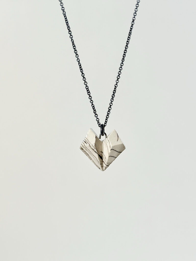 Medium CARVED Heart - Ceramic Necklace no4 - Image 2