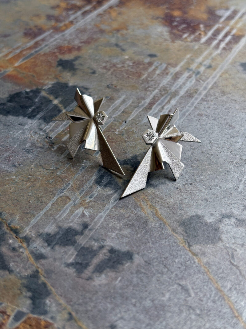 UNBOUND large wings with sapphires post earrings - Image 2